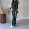 Women’s Solid Color Casual Two-Piece Set – Loose Top & Bootcut Pants Suit by FitiqueFit