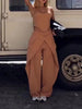 Spaghetti Strap Corset Top & Wide-Leg Pants Set – Camel, XS–2XL by FitiqueFit