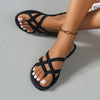 Flat Strappy Cross-Strap Beach Sandals – Black Strappy Flat Sandals by FitiqueFit