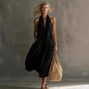 Women's Retro V-Neck Slip Dress – Loose Fit Sleeveless by FitiqueFit