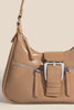 Fame Large Buckle Triple Zipper Leather Handbag Tan