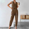 Women’s Coffee Sleeveless Pleated Jumpsuit