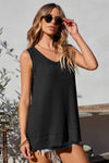 Black Scoop Neck Waffle Knit Splicing Flowy Vest