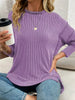 Side Slit Round Neck Sweatshirt by Wild and Free Boutique