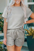 Black 2pcs Solid Textured Drawstring Shorts Set