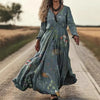Women's Retro Chic 3D Print V-Neck Long-Sleeve A-Line Dress by FitiqueFit