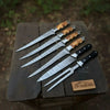 Handmade Damascus Boning & Fillet Knife Set with Black and Orange Resin Handles by JW SteelCrafts