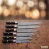Forged 6-Piece Damascus Carving and Slicer Knife Set with Long Damascus Blades, Black Resin Handles by JW SteelCrafts