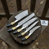 5-Piece Damascus Chef Knife Set – Camel Bone and Black Micarta Handles by JW SteelCrafts