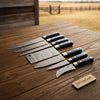 7-Piece Damascus Knife Set with Serrated Bread Knife with Black Resin Handles by JW SteelCrafts