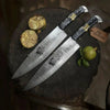 Handmade Damascus Chef Knife Set of 2-Piece Stainless Damascus Kitchen Knives with Blue Resin Handles by JW SteelCrafts