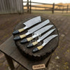 5-Piece Damascus Chef Knife Set – Camel Bone and Black Micarta Handles by JW SteelCrafts