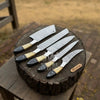 5-Piece Handmade Damascus Chef Knife Set with Wood and Resin Handles by JW SteelCrafts
