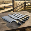 5-Piece Handmade Damascus Chef Knife Set with Wood and Resin Handles by JW SteelCrafts