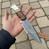 Damascus Gut Hook Hunting Knife — Bone, Turquoise Resin & Rosewood Handle by JW SteelCrafts