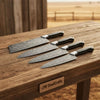 4-Piece Damascus Japanese Knife Quartet with Black Pakka Wood Handles by JW SteelCrafts