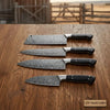 4-Piece Damascus Japanese Knife Quartet with Black Pakka Wood Handles by JW SteelCrafts