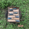7-Piece Damascus Knife Set Blue Stabilized Wood with Wood Grain Blades by JW SteelCrafts