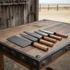 4-Piece Damascus Knife Set Olive Wood Wa Handle & Black Leather Roll by JW SteelCrafts