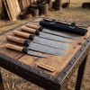 4-Piece Damascus Knife Set Olive Wood Wa Handle & Black Leather Roll by JW SteelCrafts