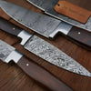 4-Piece Damascus Knife Set Walnut Handle with Floral Pattern Blades by JW SteelCrafts