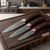 3-Piece Damascus Knife Set with Engraved Bolsters with Topographic Blades by JW SteelCrafts
