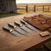 4 Piece Damascus Petty Knife Set with Black Resin Handles by JW SteelCrafts