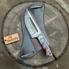 Serbian Utility Knife 9” – Etched Blade with Resin Handle & Pancake Leather Sheath by JW SteelCrafts