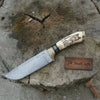 Damascus Steel Dog Engraved Bone Handle Hunting Skinner Knife – 10 Inch Overall l by JW SteelCrafts