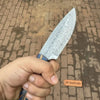 Drop Point Damascus Knife 7” EDC – Persian Utility Style, Blue Pinecone Resin Handle Handmade by JW SteelCrafts