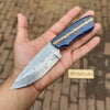Drop Point Damascus Knife 7” EDC – Persian Utility Style, Blue Pinecone Resin Handle Handmade by JW SteelCrafts
