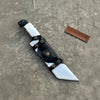 Damascus Steel Tracker Knife with Dual-Tone Bone & Black Handle | Handmade Leather Sheath by JW SteelCrafts