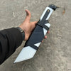Damascus Steel Tracker Knife with Dual-Tone Bone & Black Handle | Handmade Leather Sheath by JW SteelCrafts