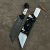 Damascus Steel Tracker Knife with Dual-Tone Bone & Black Handle | Handmade Leather Sheath by JW SteelCrafts