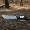 Damascus Steel Tracker Knife with Dual-Tone Bone & Black Handle | Handmade Leather Sheath by JW SteelCrafts