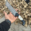 Damascus Steel Tracker Knife with Dual-Tone Bone & Black Handle | Handmade Leather Sheath by JW SteelCrafts
