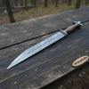Damascus Steel Viking Long Seax Knife Single Edge Blade-Wood Handle Leather Sheath by JW SteelCrafts