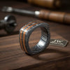 Damascus Steel Wedding Ring Double Copper Inlay Handmade Band by JW SteelCrafts