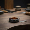 Damascus Steel Wedding Ring Hammered Texture with Copper Inner Band by JW SteelCrafts
