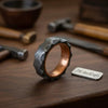 Damascus Steel Wedding Ring Hammered Texture with Copper Inner Band by JW SteelCrafts