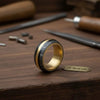 Damascus Steel Wedding Ring Twisted Pattern with Brass Inlay Band by JW SteelCrafts