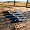 5 Piece Damascus Sujihiki Slicing Knife Set – Fire Pattern Steel, Blue Pakka Wood Handles, Full Tang Roast Carvers by JW SteelCrafts