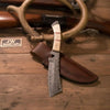 Damascus Tanto Trailing Point Hunting Knife Bone Handle 12 Inch Handmade Leather Sheath by JW SteelCrafts