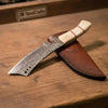 Damascus Tanto Trailing Point Hunting Knife Bone Handle 12 Inch Handmade Leather Sheath by JW SteelCrafts