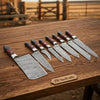 Handmade Damascus Western Chef Knife Set with Cleaver — 8-Piece Damascus Blades by JW SteelCrafts