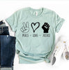 Peace Love Justice T-shirt by T-Shirt Crazed