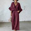 Women's Loose-Fit V-Neck Top & Wide-Leg Pants Two-Piece Set by FitiqueFit