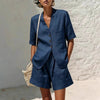 Women's Cotton-Linen Loose-Fit T-Shirt & Cropped Shorts Two-Piece Set by FitiqueFit