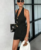 Women's Metal Button V-Neck Vest & Shorts Set by FitiqueFit