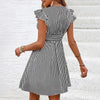 Women's Mini Dress V Neck Flutter Sleeve Striped Summer Dress by FitiqueFit
